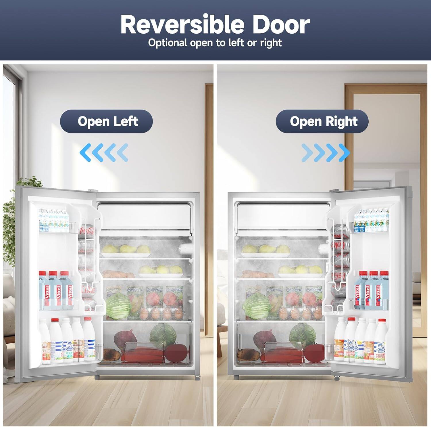 Reversible Door  
Optional open to left or right  

Open Left  
Open Right