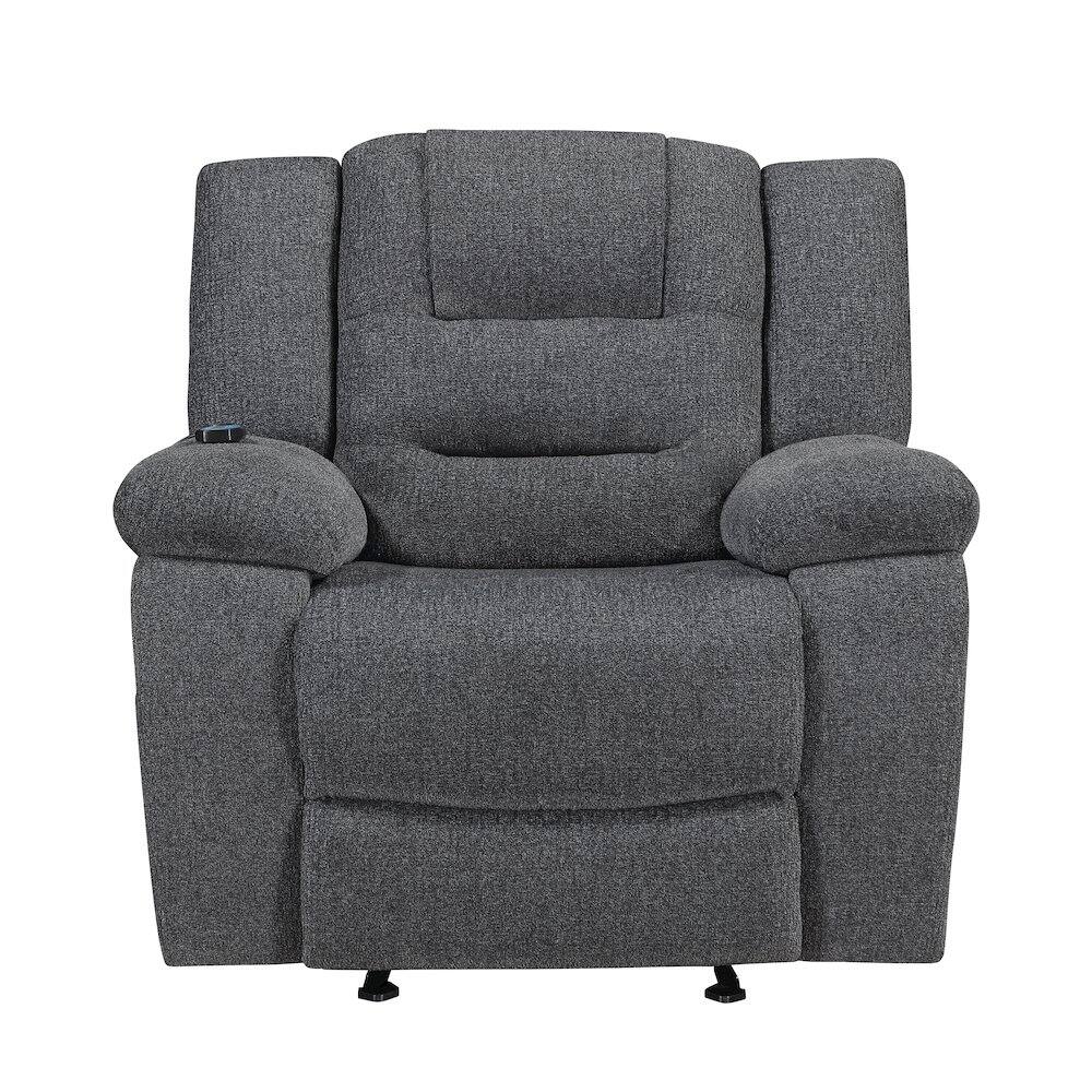 Angle. New Classic Furniture - Redondo Chenille Glider Recliner with Power in Dark Gray - Dark Gray.