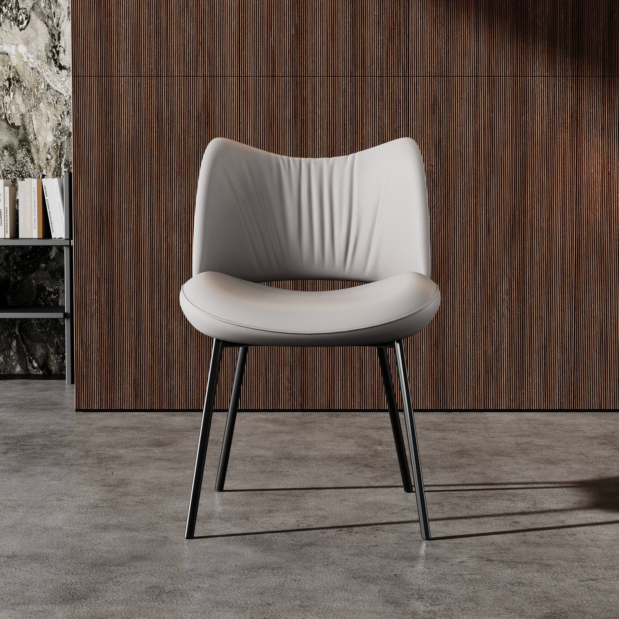 Left. luck idea - Dining Chairs Set of 2 Pleated Design Backrest Metal Legs - Gray.