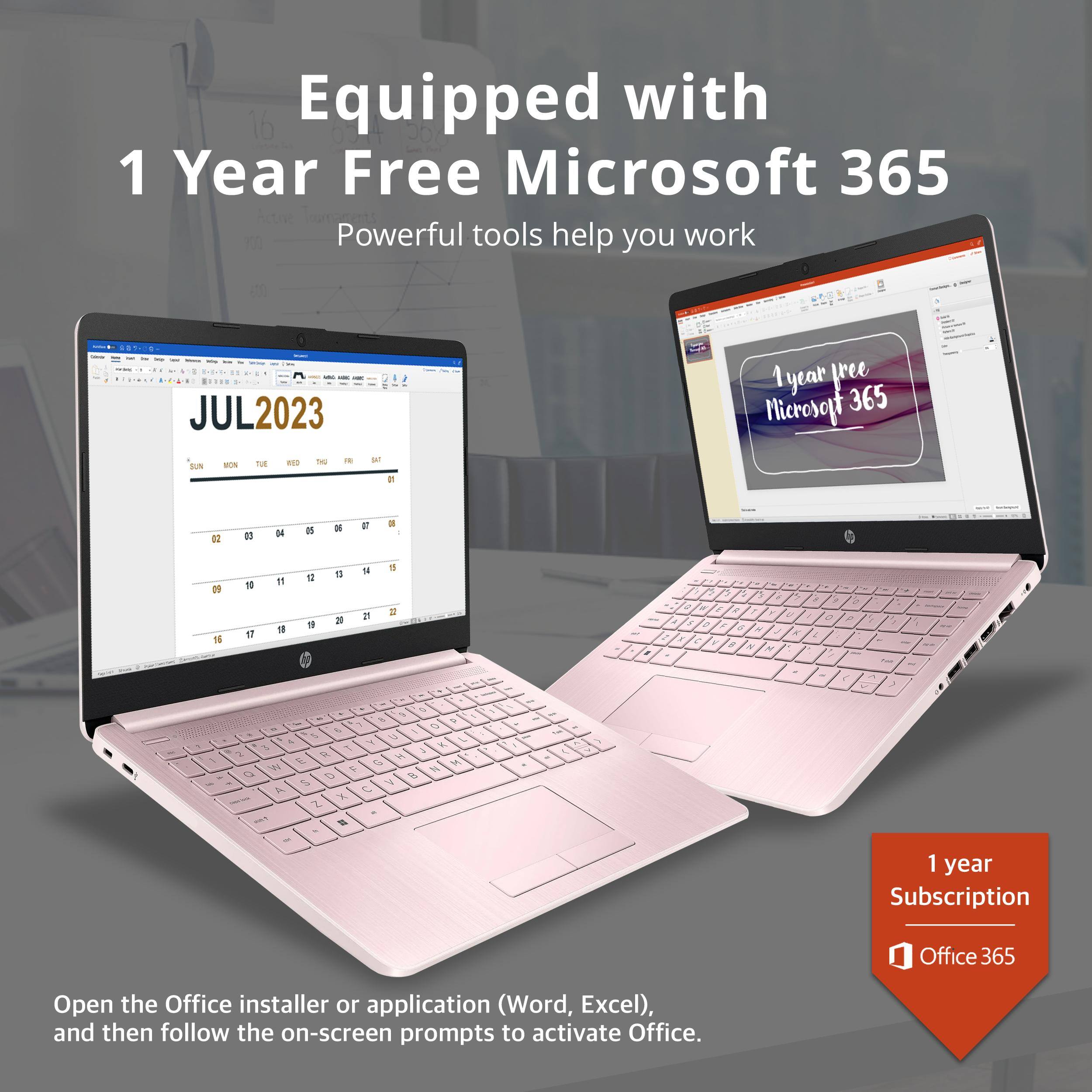 Equipped with 1 Year Free Microsoft 365  
Powerful tools help you work  

Open the Office installer or application (Word, Excel), and then follow the on-screen prompts to activate Office.  

1 year Subscription  
Office 365