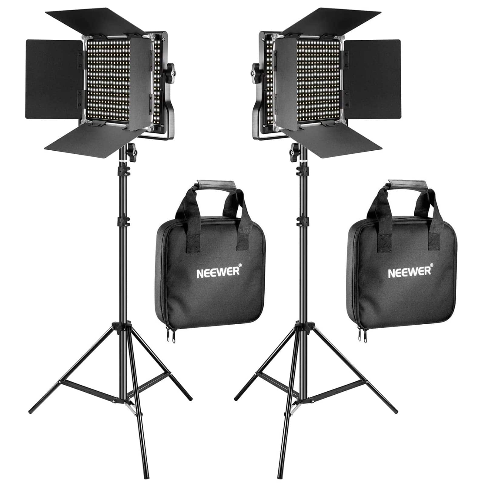 Neewer - 2-Pack 660 LED Video Light Kit - Bi-Color Dimmable Panels with Barn Doors & 75" Stands for Studio - Black