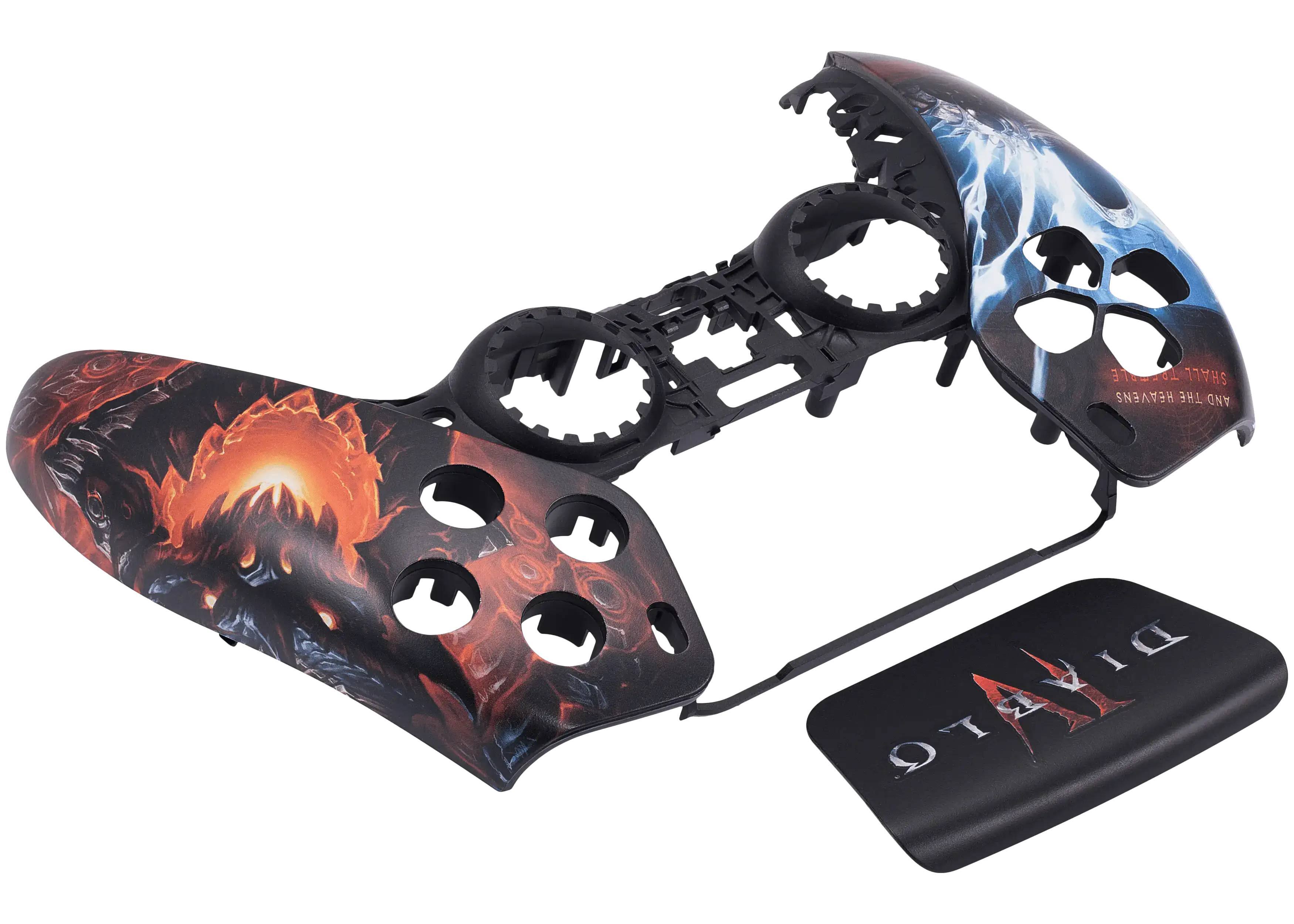 Sure, here is the corrected and grouped text from the image:

**On the controller:**
- "SHATTERED SKULL"
- "ANOTHER HAVEN THE"

**On the controller cover:**
- "DIABLO III"

**On the wrist strap:**
- "DIABLO III"
