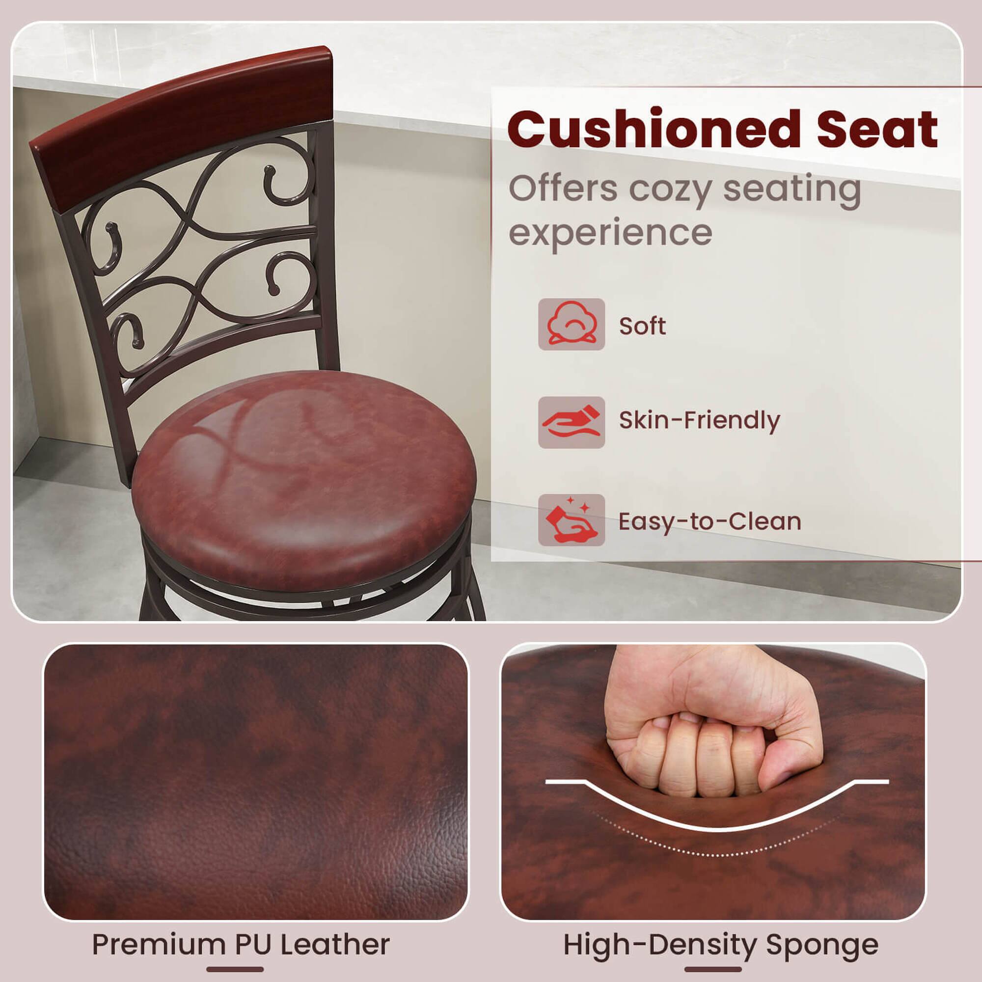 Cushioned Seat  
Offers cozy seating experience  

- Soft  
- Skin-Friendly  
- Easy-to-Clean  

Premium PU Leather  
High-Density Sponge