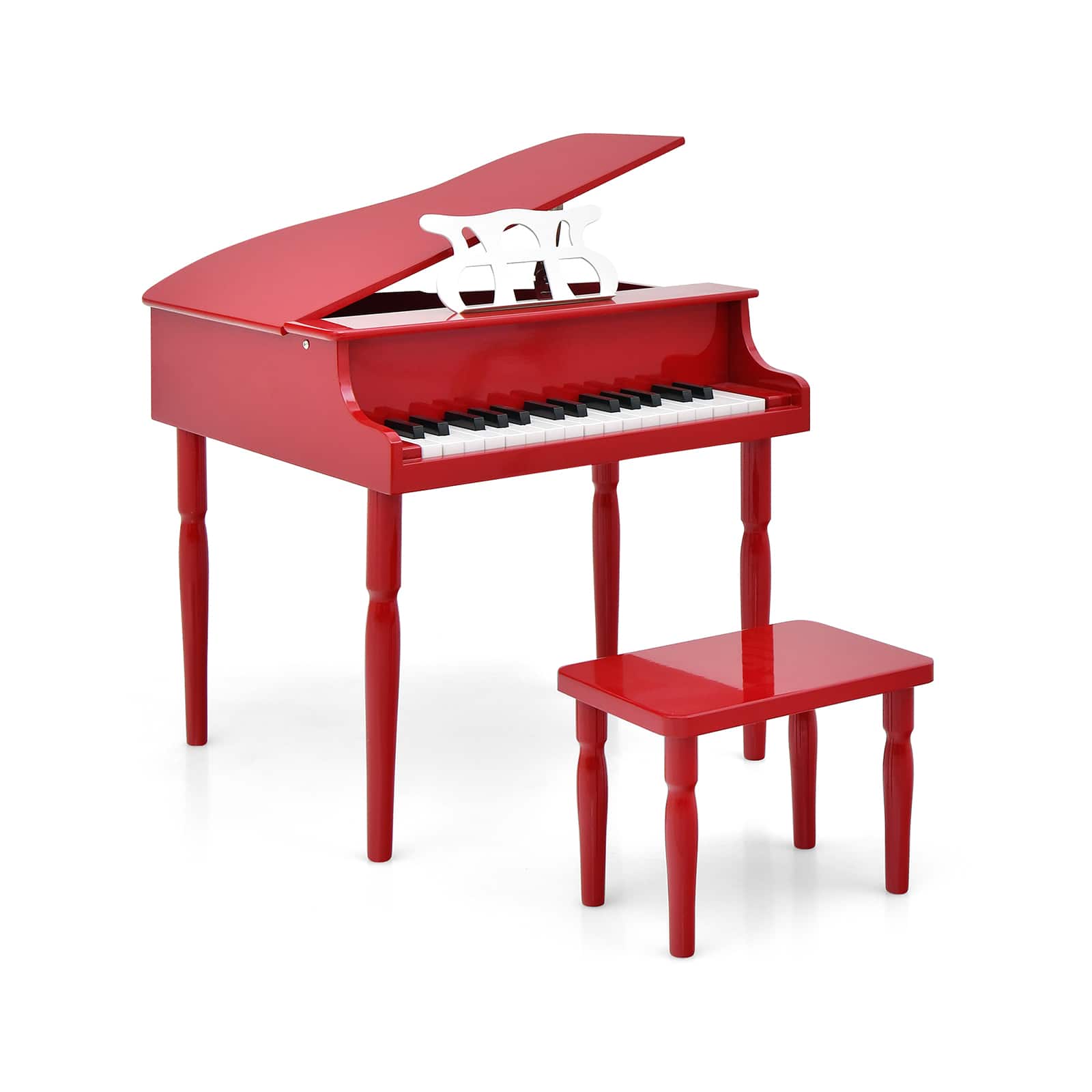 Ecooso - 30-Key Wooden Kids Grand Piano with Bench and Music Stand, Pretend Play Instrument