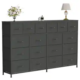 GARVEE - Extra Large Dresser with 18 Drawers, Charging Station, TV Stand, Steel Frame, Wood Top, Bedroom Organizer - Black