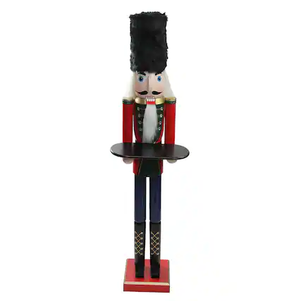 Front. Northlight - 48.25" Red and Black Christmas Butler Nutcracker with Tray - Red.