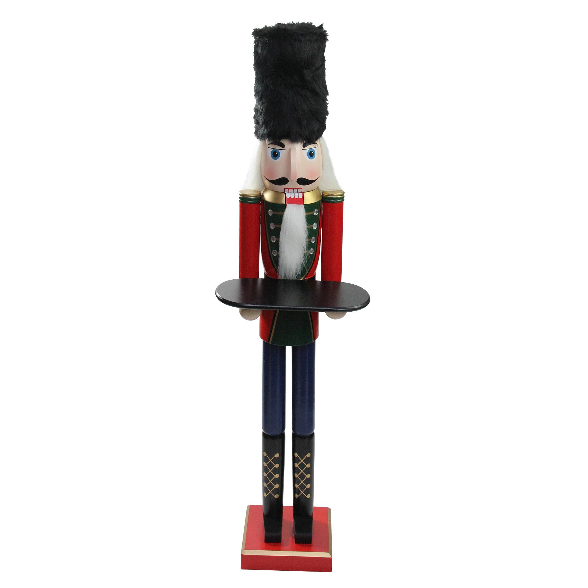 Front. Northlight - 48.25" Red and Black Christmas Butler Nutcracker with Tray - Red.