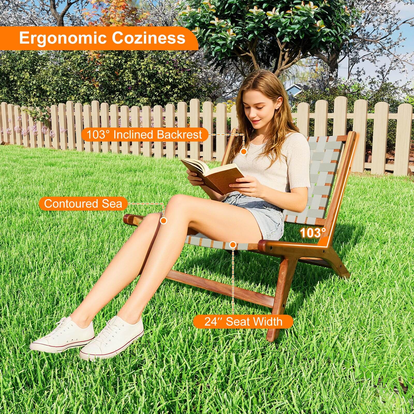Ergonomic Coziness  
103° Inclined Backrest  
Contoured Seat  
24" Seat Width