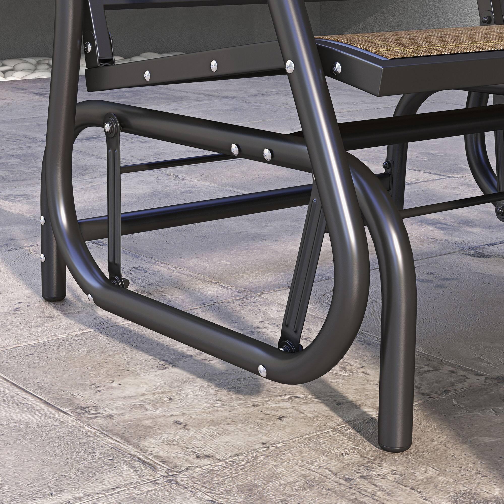 Alt View 8. Outsunny - Glider Chair, Steel Swing Chai with Curved Armrests for Porch, Garden, Poolside - Light Mixed Brown.