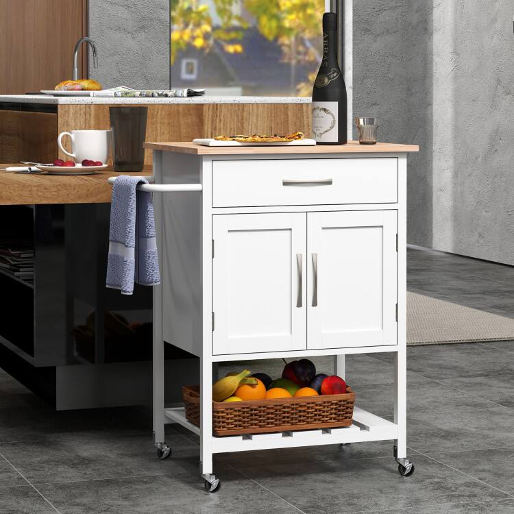 Back. SlickBlue - Rolling Kitchen Island Cart with Drawer, Towel Rack, and Storage Shelves - White.