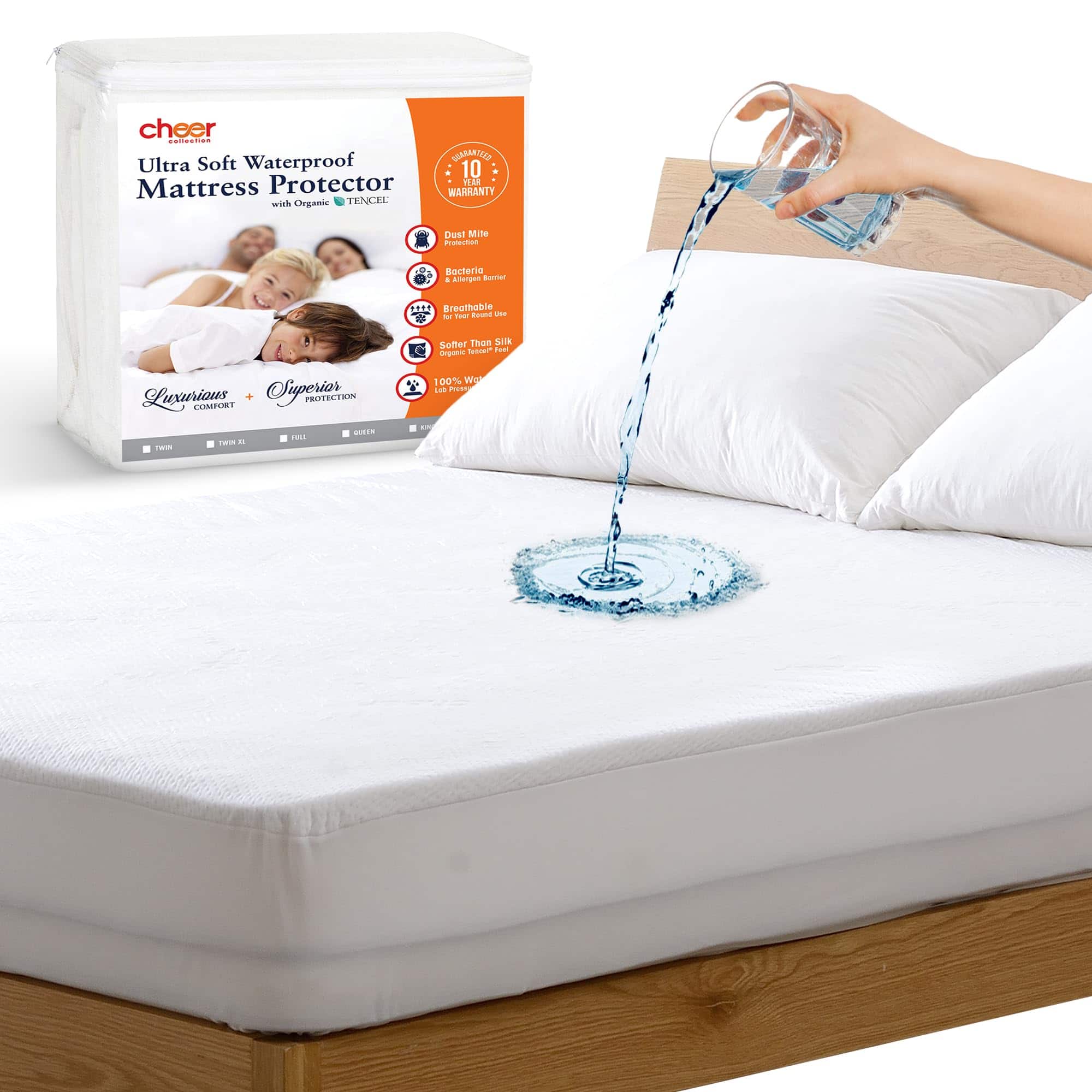Cheer Collection - Quiet Breathable 100% Waterproof King Mattress Protector | Ultra Soft Tencel Air Flow Luxury Mattress Cover - White