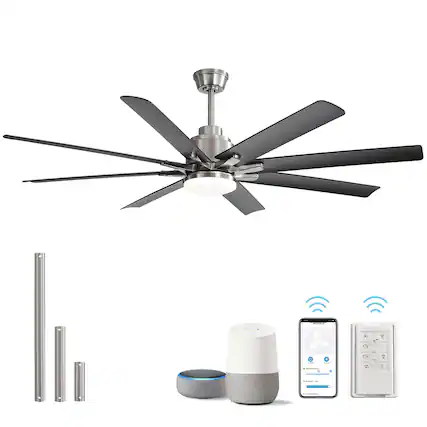 Front. Sofucor - Large Smart Ceiling Fan with Light, Indoor/Outdoor, Alexa/Google/App Control, 8 ABS Blades, Remote - Nikcel-52inch.