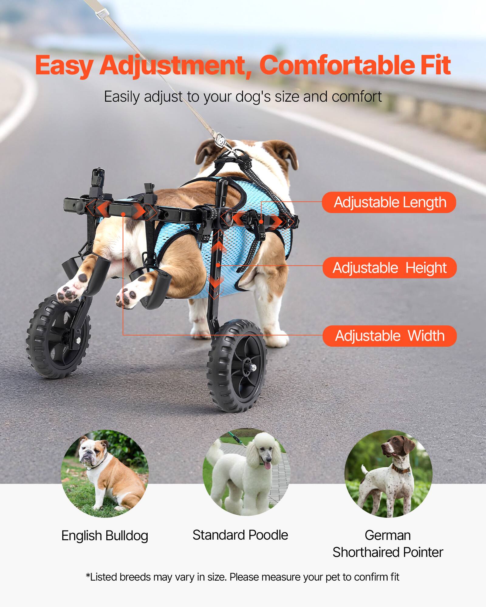 VEVOR Dog Wheelchair for Back Legs, Adjustable 2 Wheels Pet
