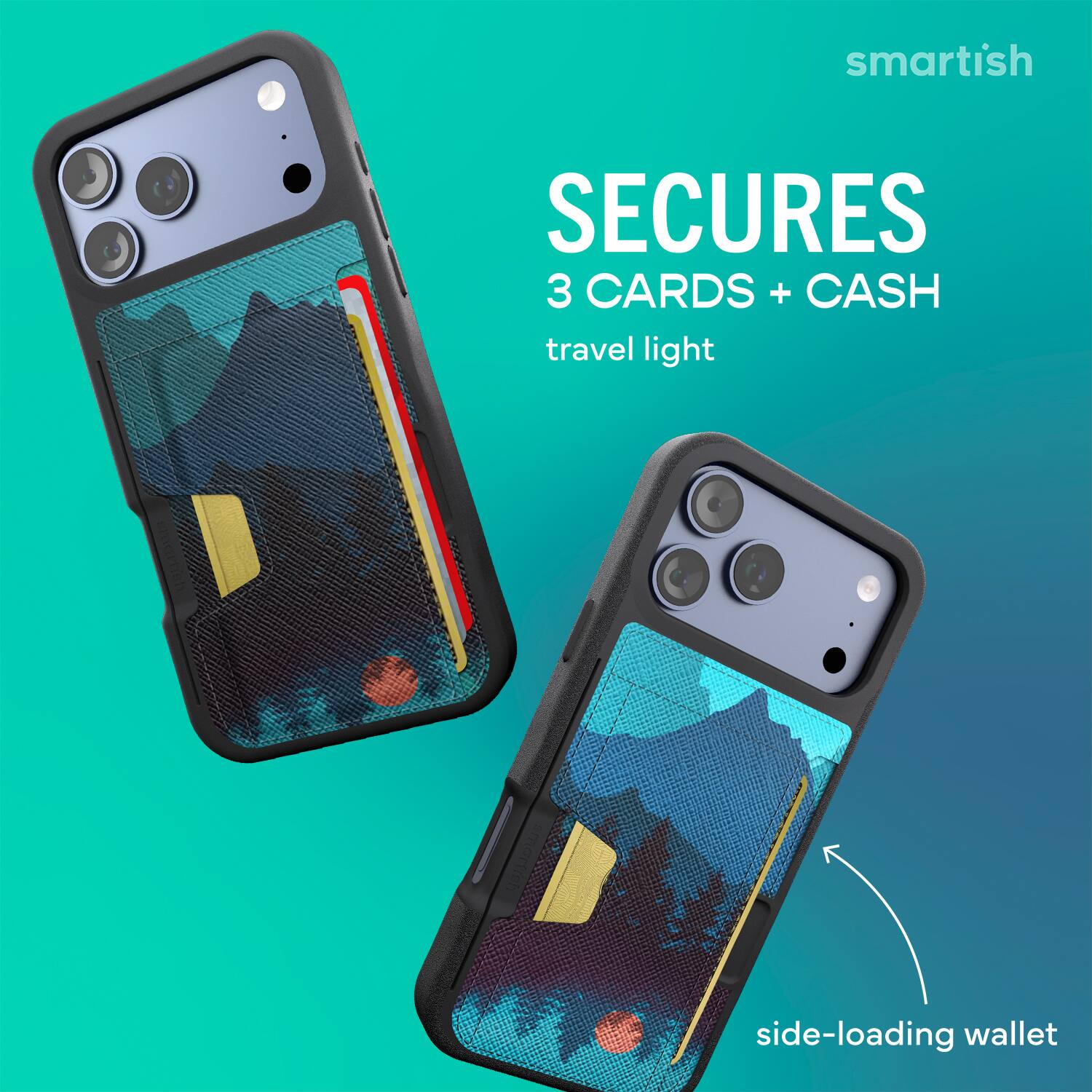 smartish SECURES 3 CARDS + CASH travel light side-loading wallet