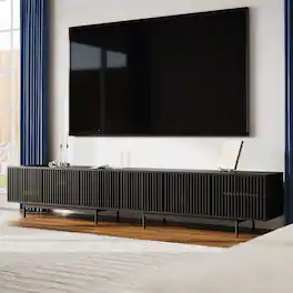 POVISON - 118.11"Mid-Century Modern TV Stand,Modern TV Console,Entertainment Center Media Console,with Openwork Iron Legs - Black