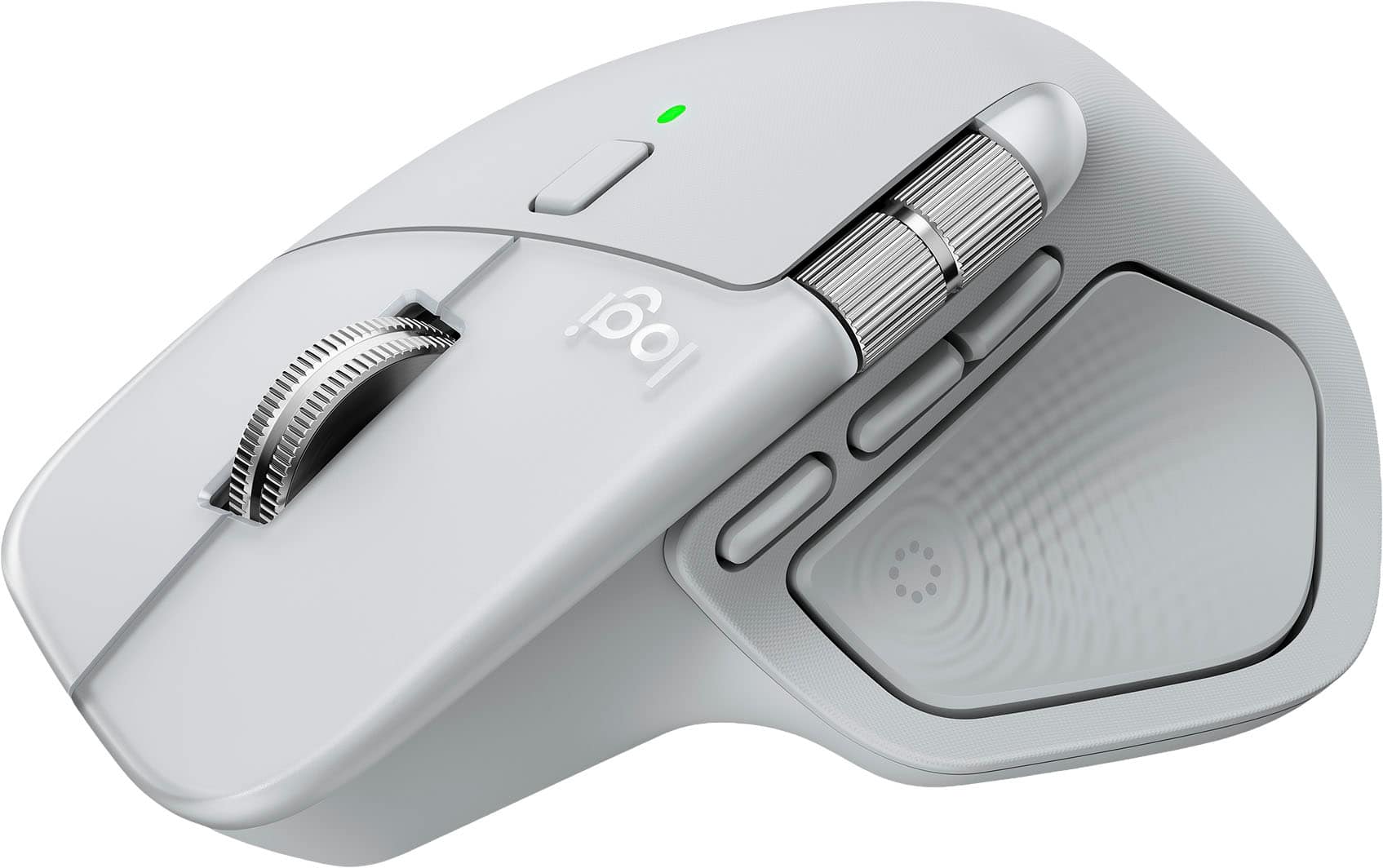 Front. Logitech - MX Master 4 for Mac - Wireless Laser Ergonomic Mouse with Advanced Performance Haptic Feedback - White Silver.