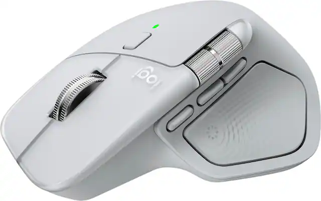 Front. Logitech - MX Master 4 for Mac - Laser Ergonomic Mouse with Advanced Performance Haptic Feedback - White Silver.