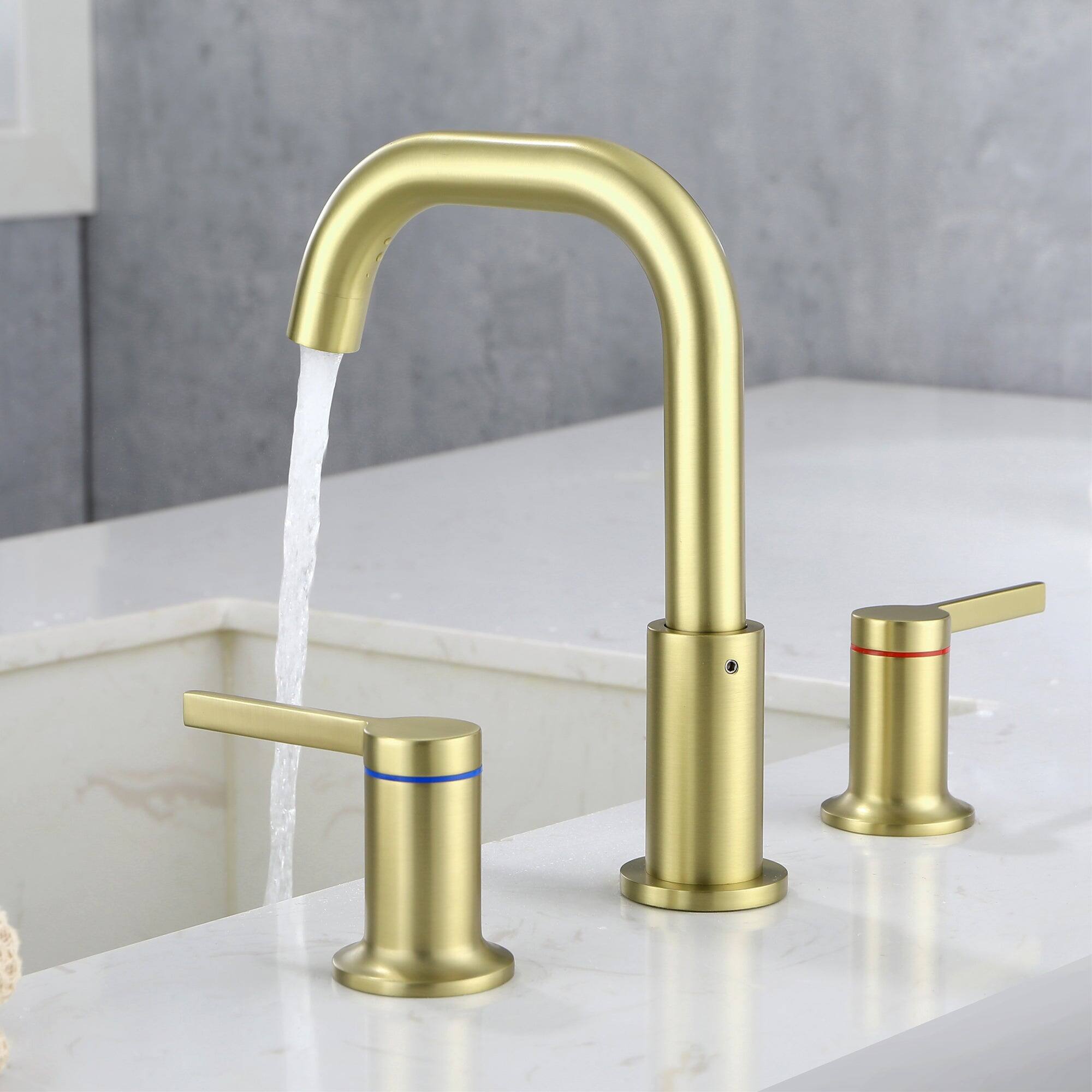 Alt View 9. Boyel Living - 8 in Widespread Double Handle 1.2 GPM Bathroom Faucet with Quick Connect Hose and Water Supply Hose in Brushed Gold - Brushed Gold.