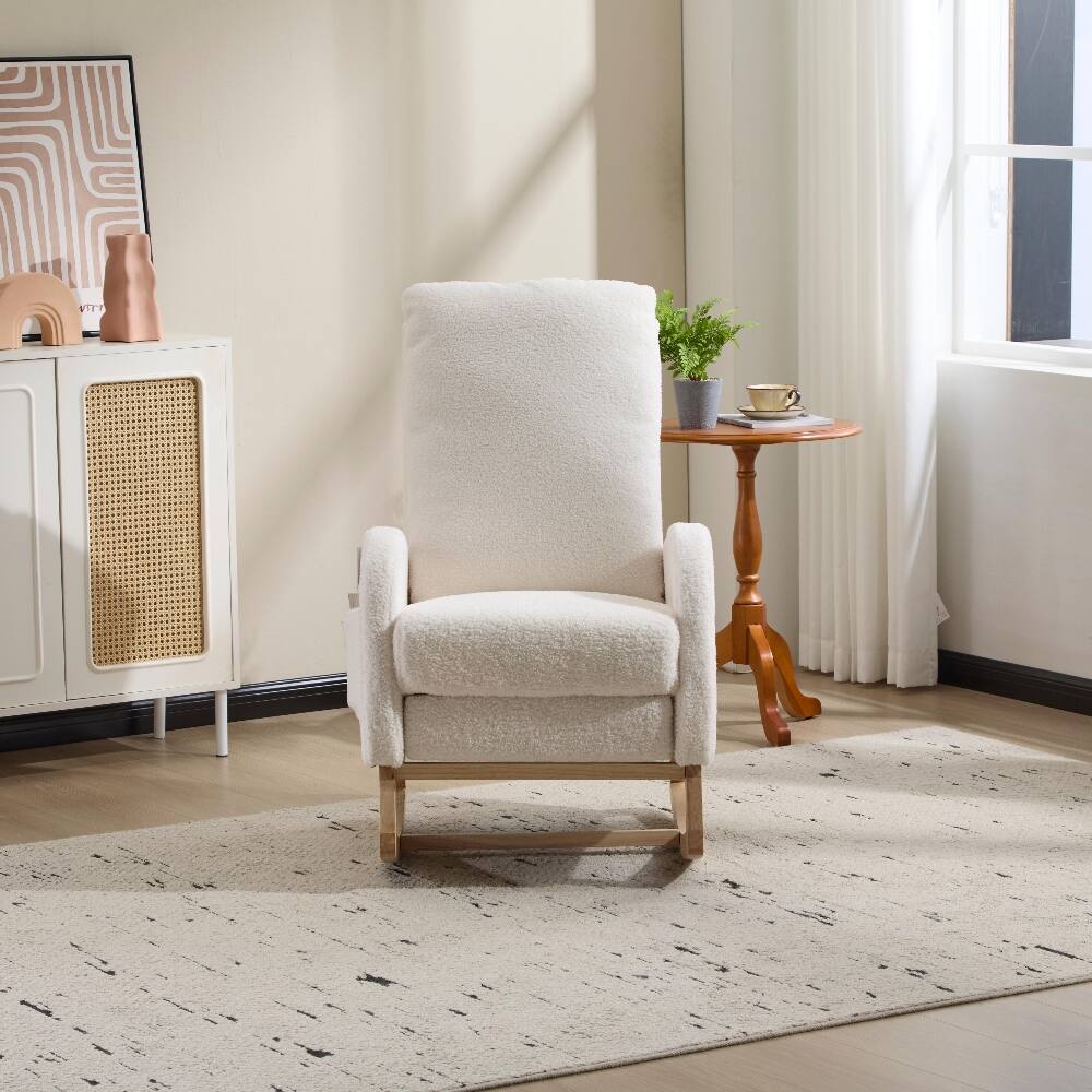Alt View 8. Loheer - Loheer White Teddy Fleece Nursery Rocker Breastfeeding Glider Chair - White.