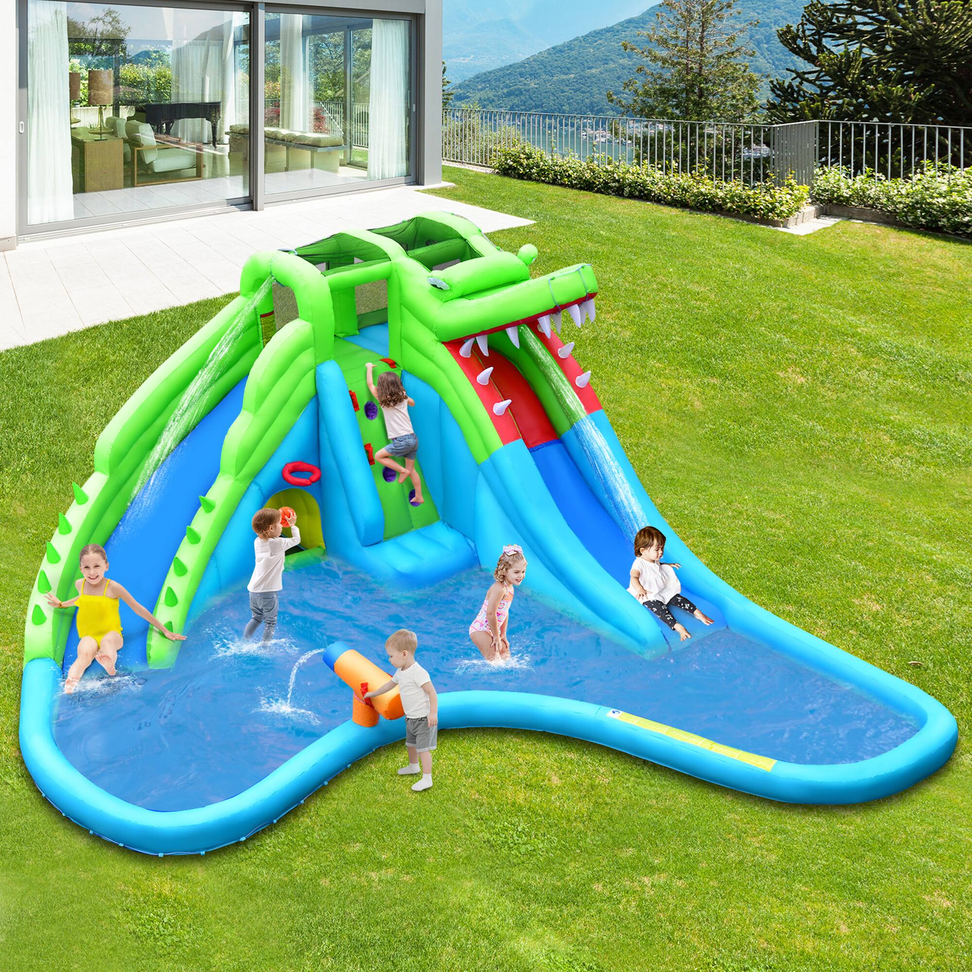 Alt View 1. Gymax - Gymax Crocodile Inflatable Water Slide Park Kids Bounce House w/ Dual Slides With 780W Blower.