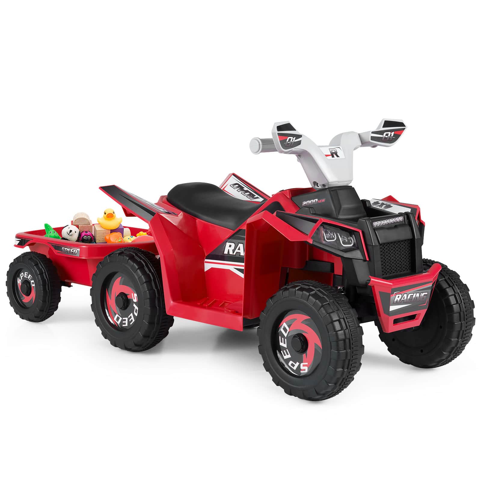 Costway - Kids Electric ATV Car, 6V Battery-Powered Ride on Toy wirh Removable Back Trailer - Red