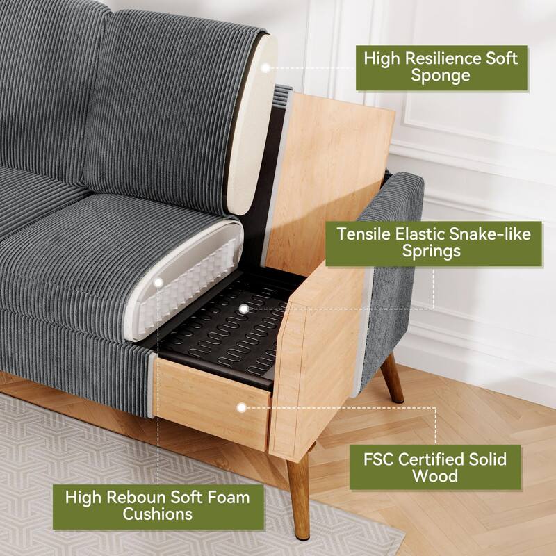 - High Resilience Soft Sponge
- Tensile Elastic Snake-like Springs
- High Rebound Soft Foam Cushions
- FSC Certified Solid Wood