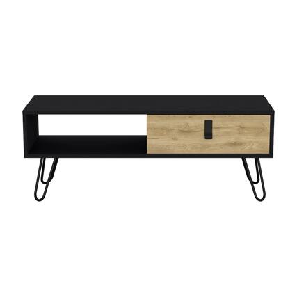 Front. TuHome - Huna Coffee Table With Hairpin Legs And Ample Storage Drawer - Black / Macadamia.