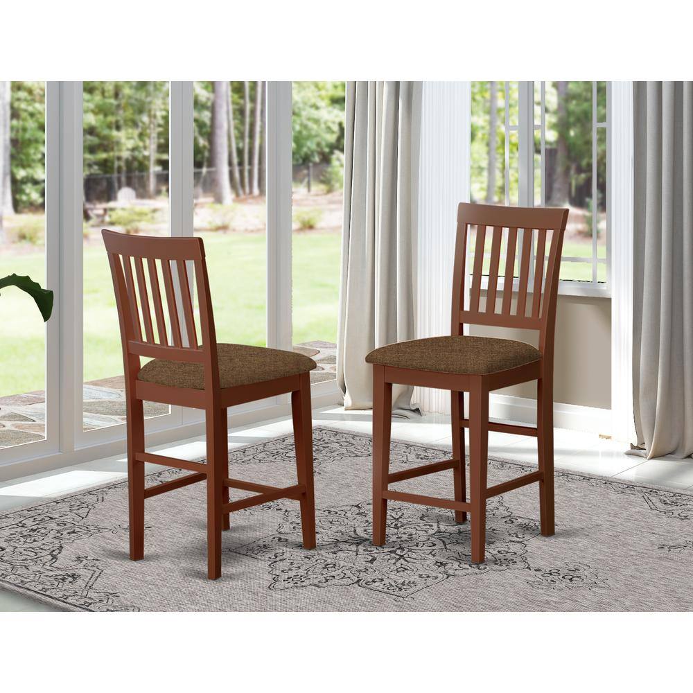 Angle. East West Furniture - Vernon Counter Stools with Cushion Seat - Mahogany Finish - Mahogany.