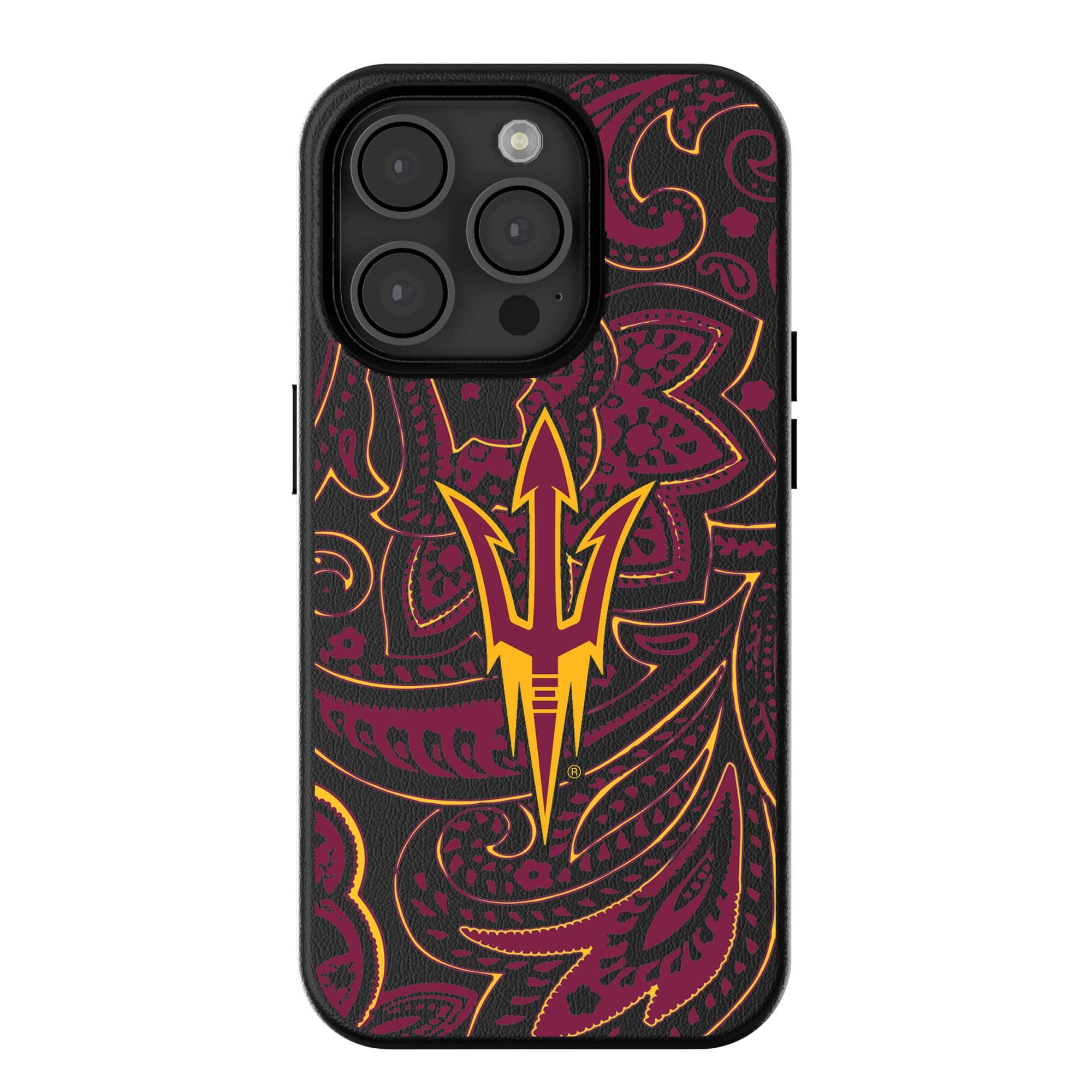 Front. Keyscaper - Arizona State Sun Devils Paisley iPhone Magnetic Bump Case - 16 Pro Max - Black.