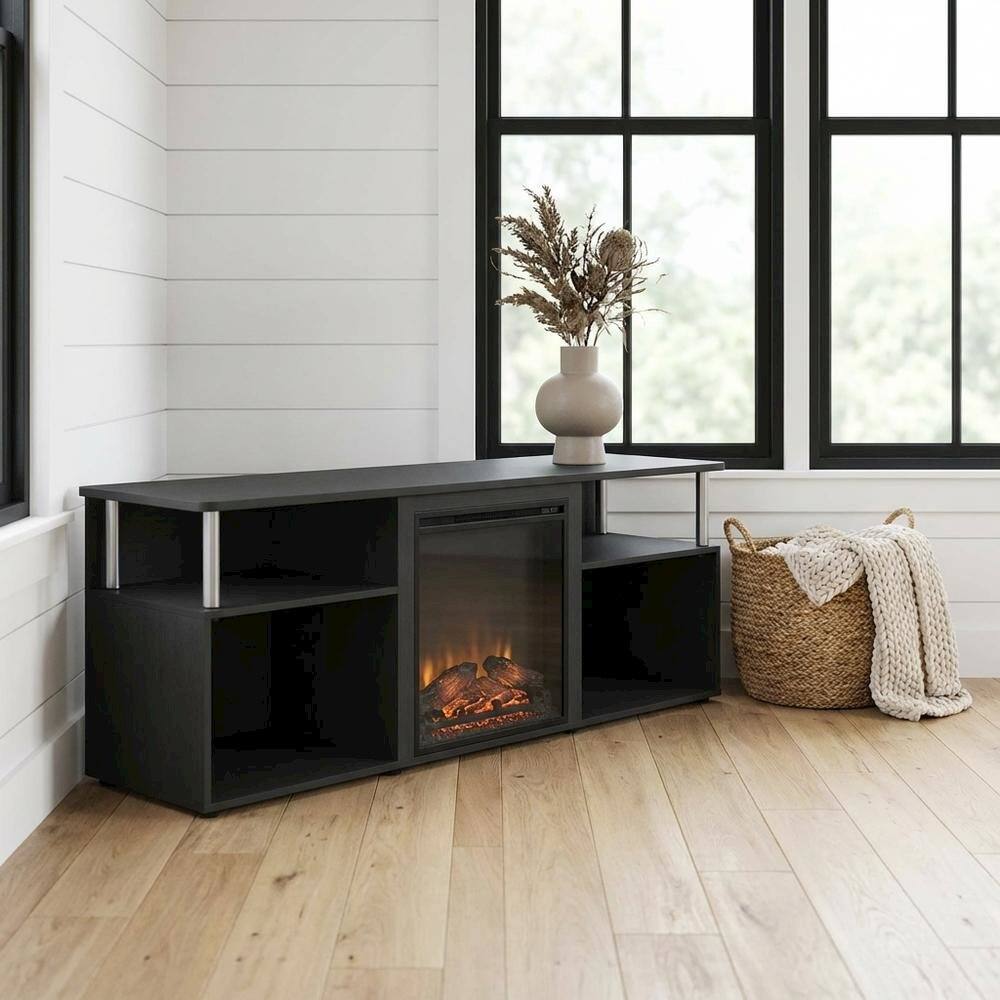 Alt View 1. FurniFact - Brown electric fireplace corner TV stand, up to 70-inch screen, rubberwood - Brown.