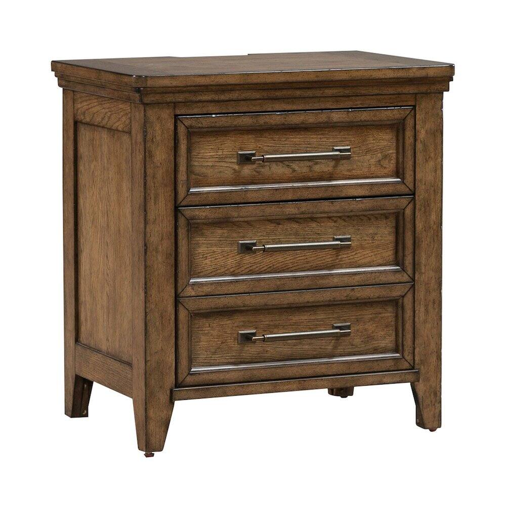 Alt View 2. Liberty Furniture Industries - Bedroom Nightstand with AC USB Charging Station Station - Amber Brown Wood - Amber Brown.