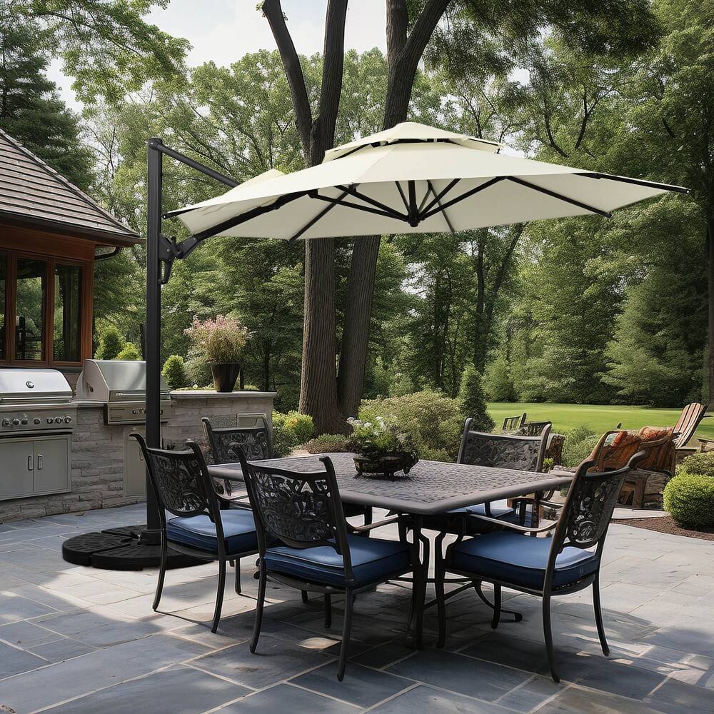 Back. Ainfox - Ainfox 10ft Cantilever Patio Umbrella with led lights - Beige.