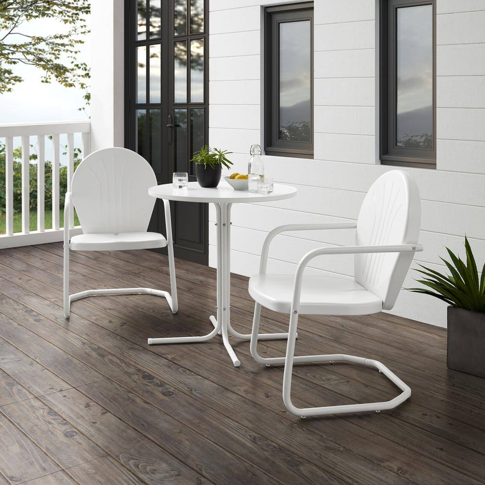 Alt View 8. Crosley Furniture - Griffith 3Pc Retro Outdoor Bistro Set - Bistro Table & 2 Chairs - White Gloss.