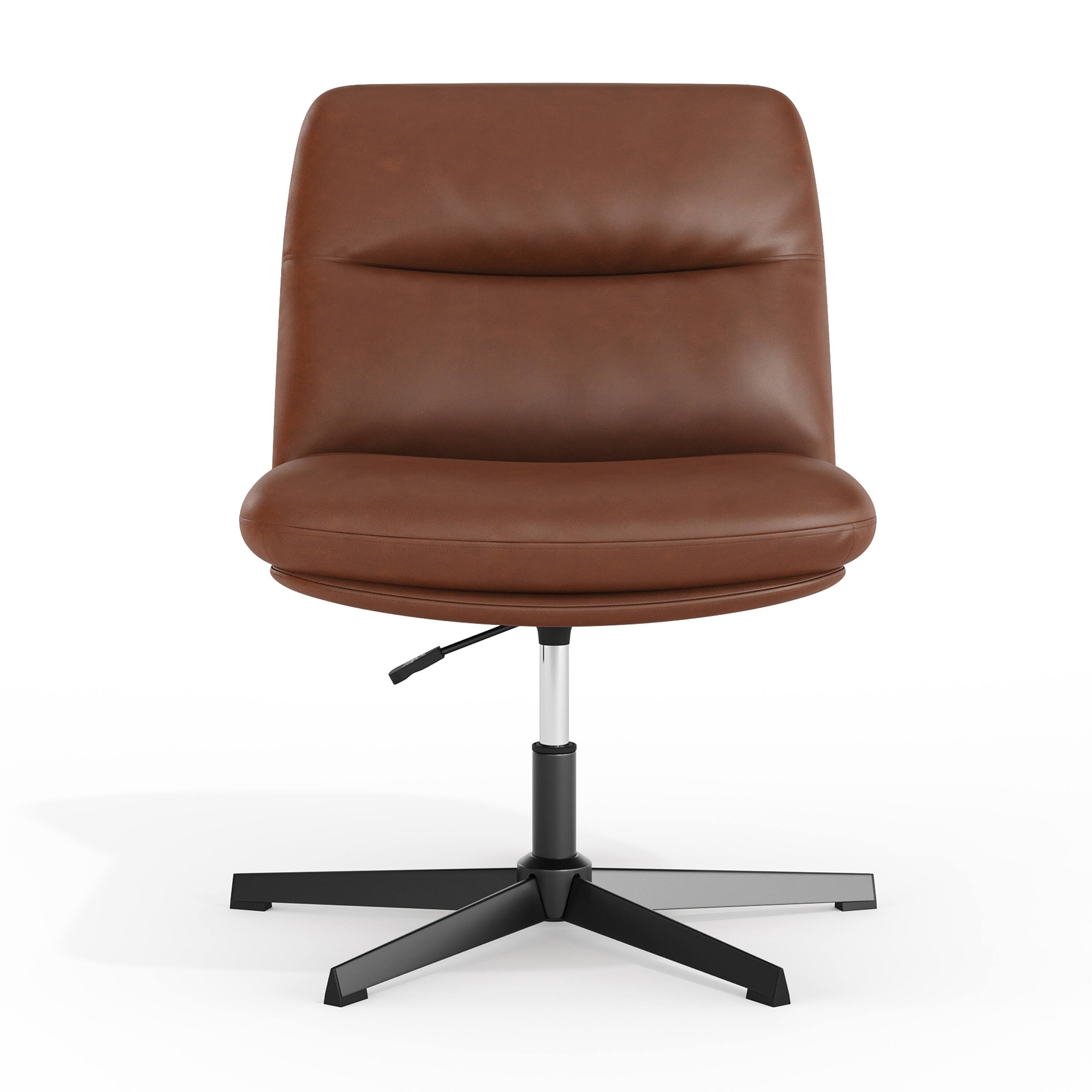Angle. Flash Furniture - Chloe Commercial Wide Mid-Back Cognac Padded LeatherSoft Armless Stationary Task Office Chair with Adjustable Height, Sw - Brown.