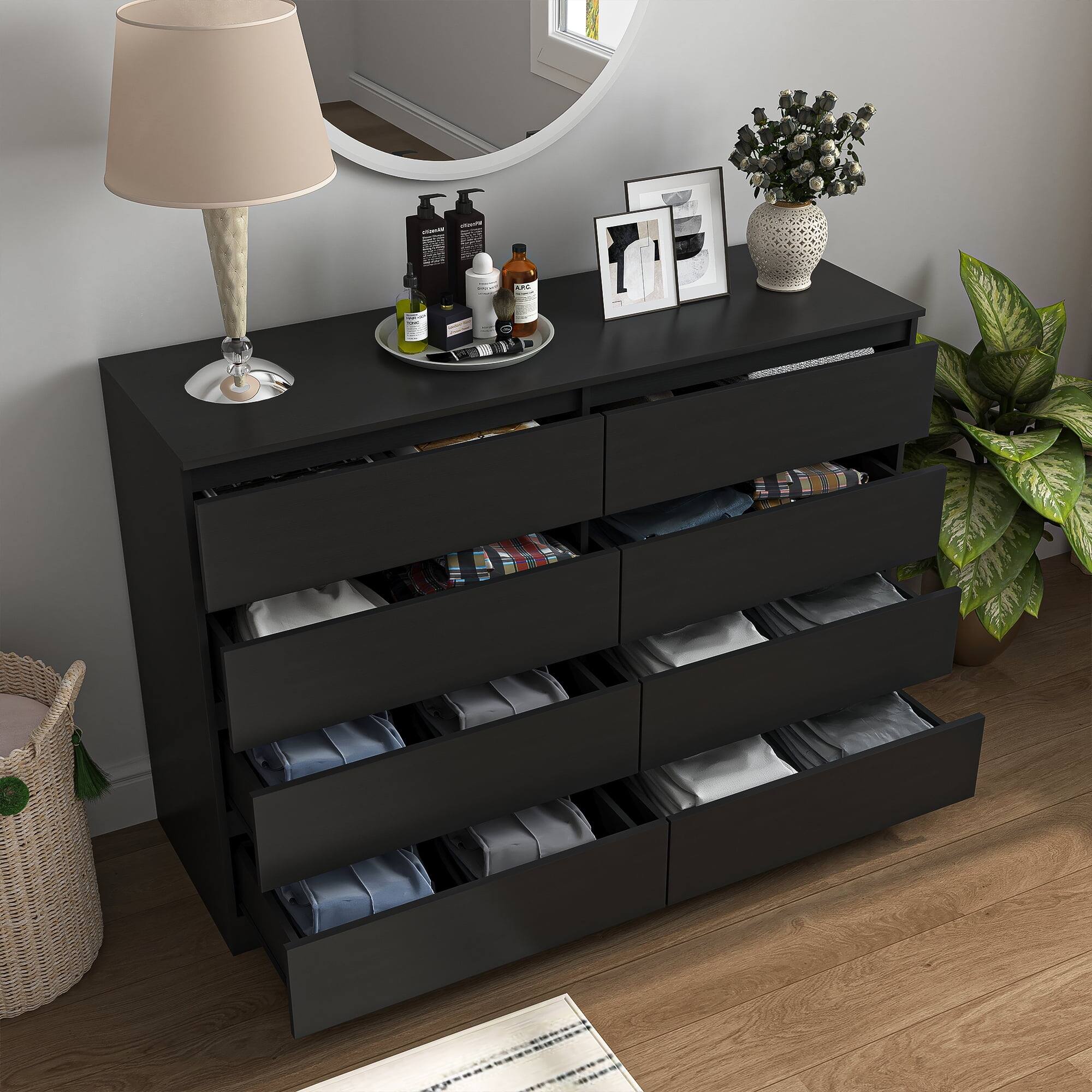 Alt View 6. Kadyn - Kadyn 8 Drawer Wide Dressers for Bedroom, Modern Chest of Drawer Organizer, Black - Black.