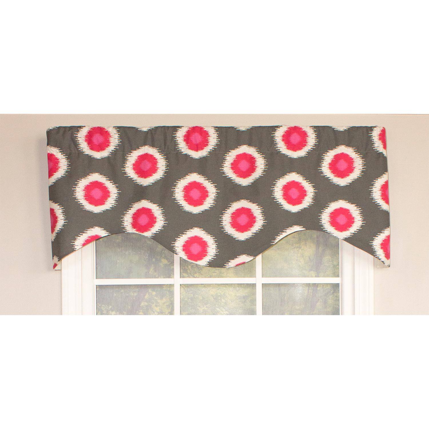 Angle. RLF Home - RLF Home Ikat Domino Cornice Window Treatment Valance Fits up to 48"W 3" Rod Pocket 50" x 17" Flamingo - Flamingo.