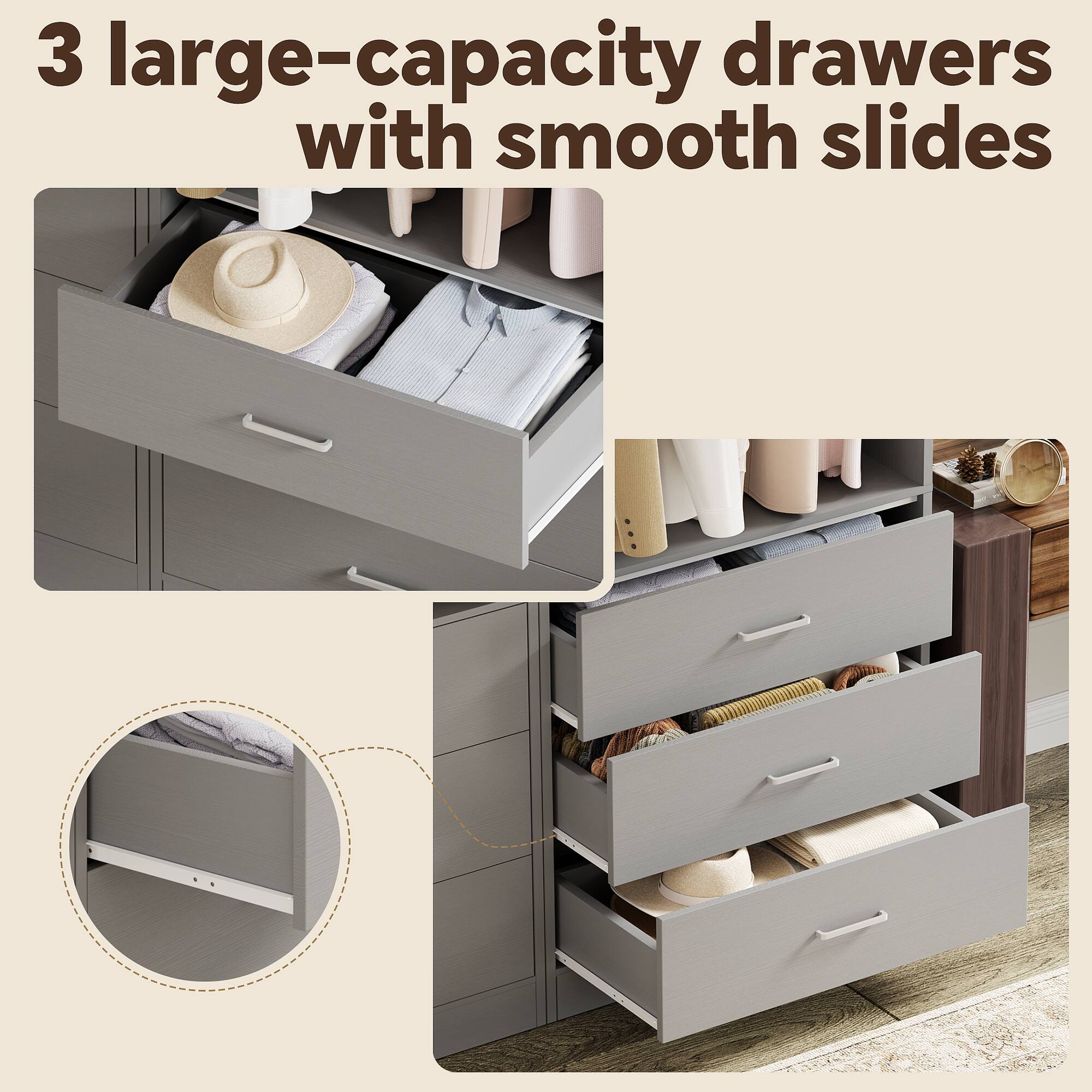 3 large-capacity drawers with smooth slides