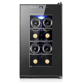 Yeego - Wine Cooler Refrigerator, 8-BottleThermoelectric Countertop Fridge, Small & Silent Wine Cooler for Home / Office - Black
