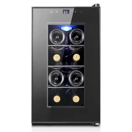 Front. Yeego - Wine Cooler Refrigerator, 8-BottleThermoelectric Countertop Fridge, Small & Silent Wine Cooler for Home / Office - Black.