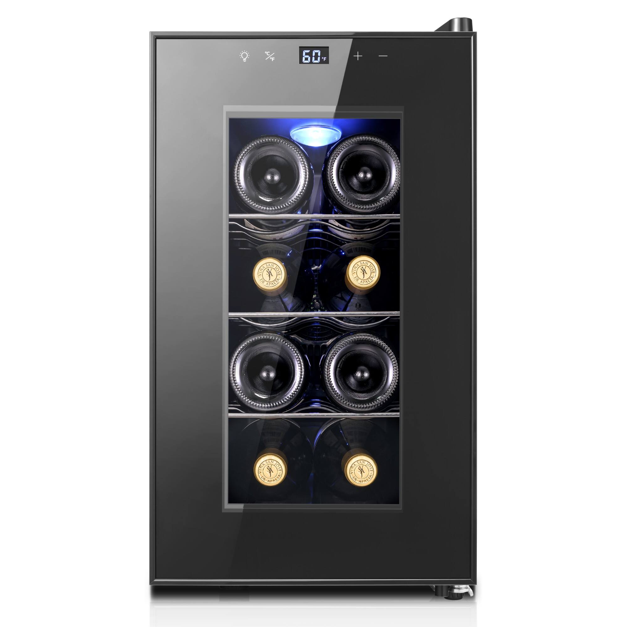 Front. Yeego - Wine Cooler Refrigerator, 8-BottleThermoelectric Countertop Fridge,  Small & Silent Wine Cooler for Home / Office - Black.