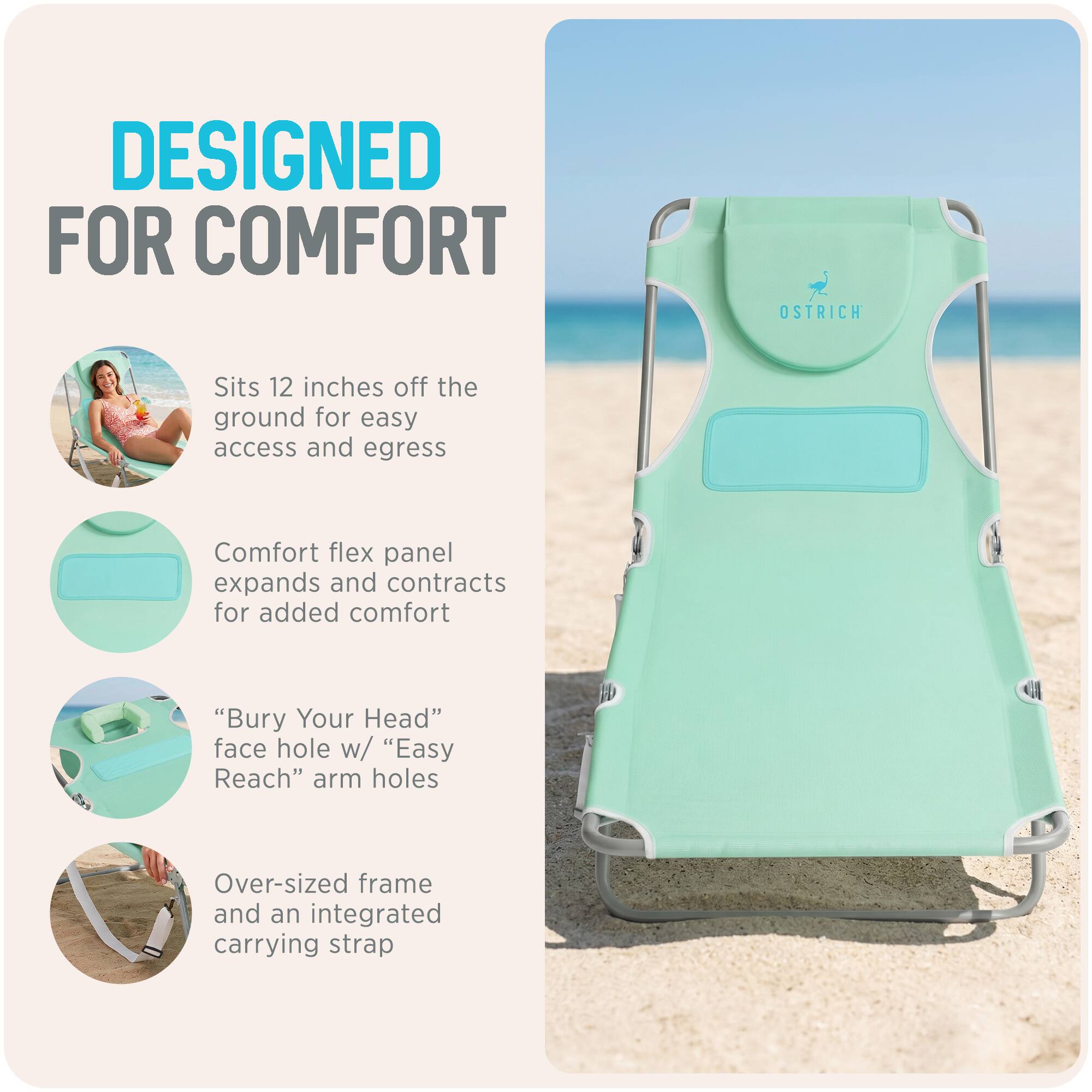 DESIGNED FOR COMFORT

OSTRICH

- Sits 12 inches off the ground for easy access and egress
- Comfort flex panel expands and contracts for added comfort
- "Bury Your Head" face hole w/ "Easy Reach" arm holes
- Over-sized frame and an integrated carrying strap