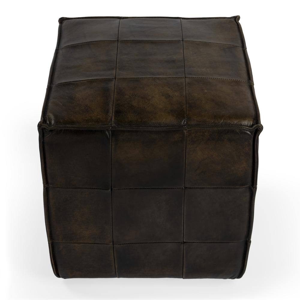 Alt View 1. Butler Specialty - Leon Leather Cube Ottoman - Dark Brown.