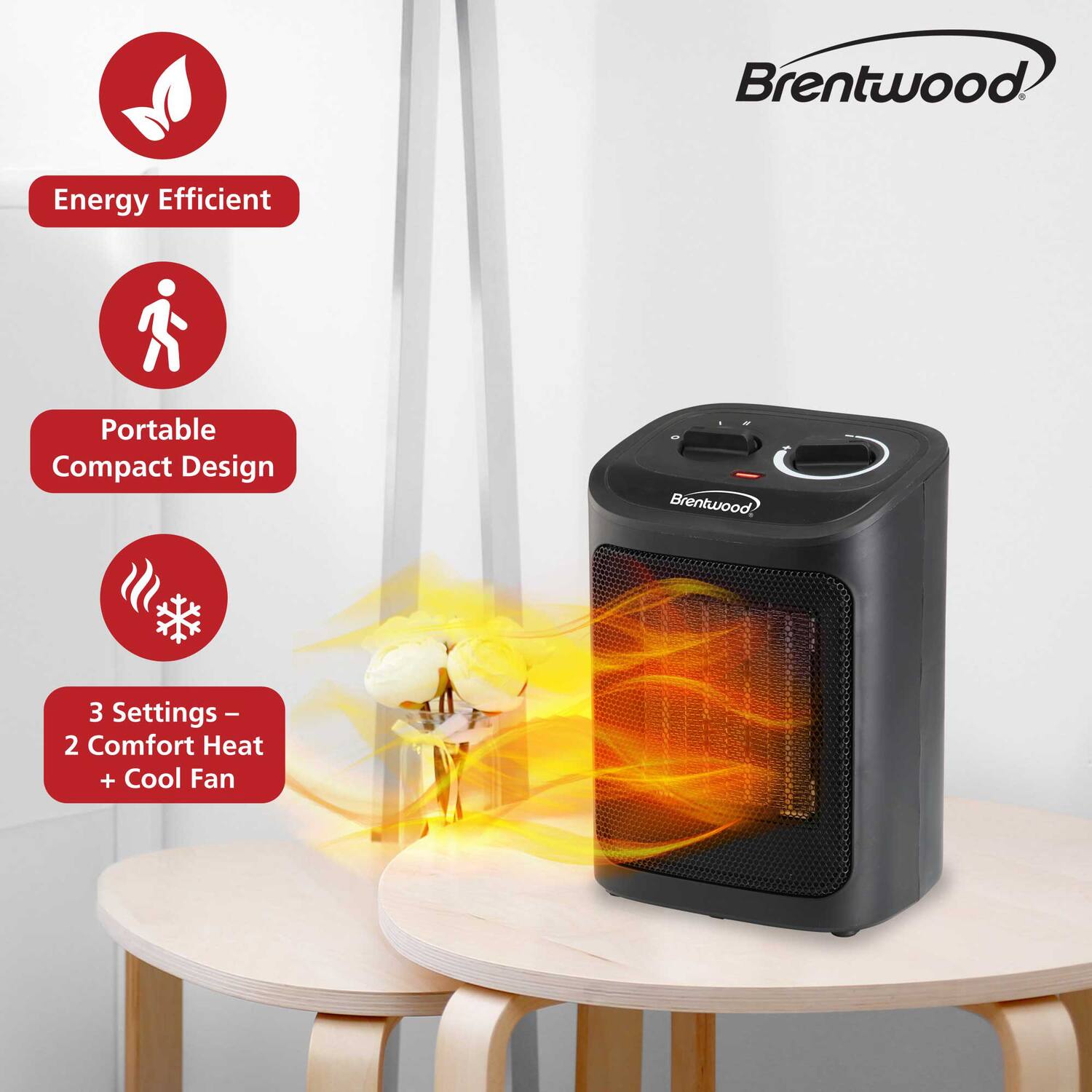 Brentwood Energy Efficient Portable Compact Design Brentwood 3 Settings - 2 Comfort Heat + Cool Fan