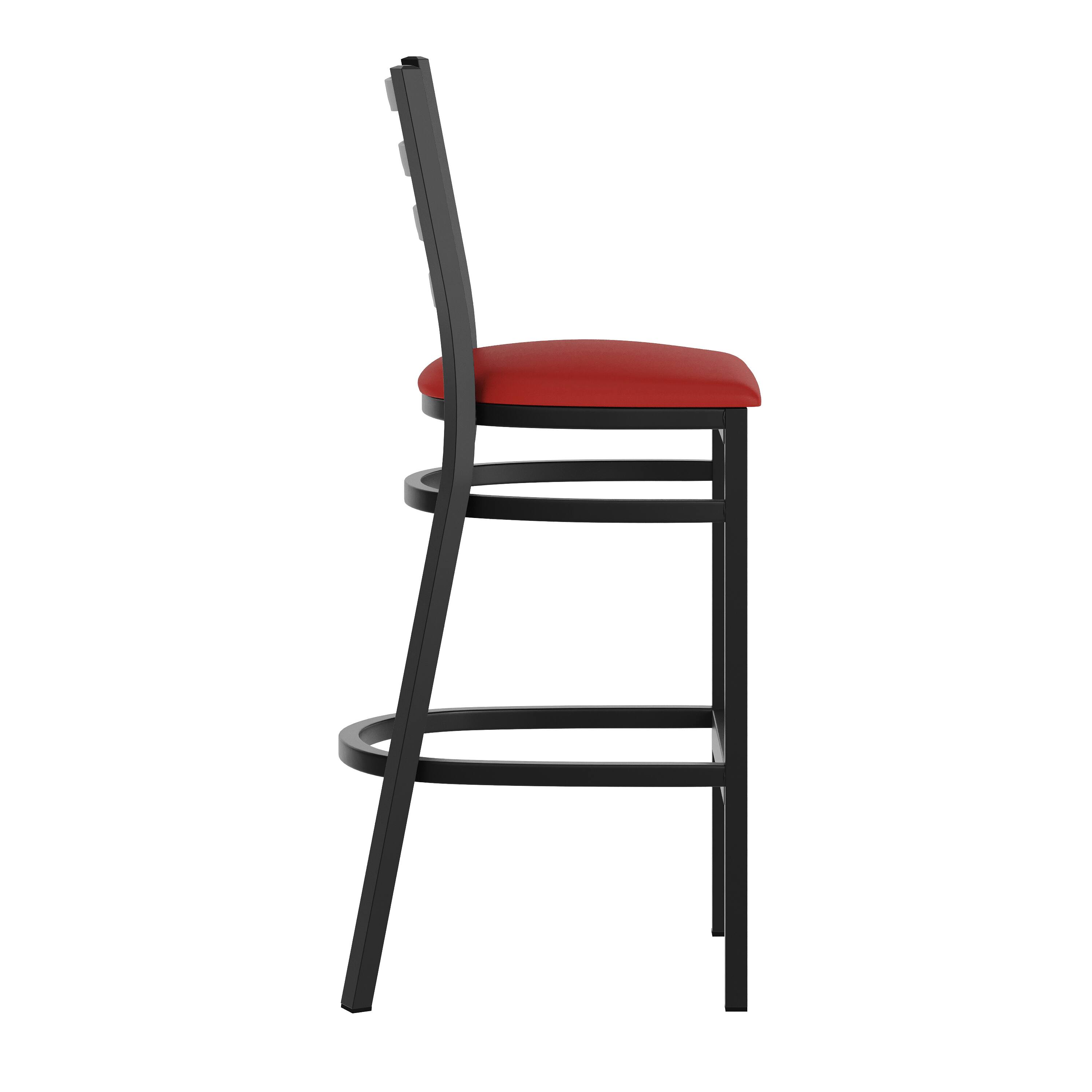 Left. Flash Furniture - HERCULES Black Ladder Back Metal Restaurant Barstool - Red Vinyl Seat - Red.