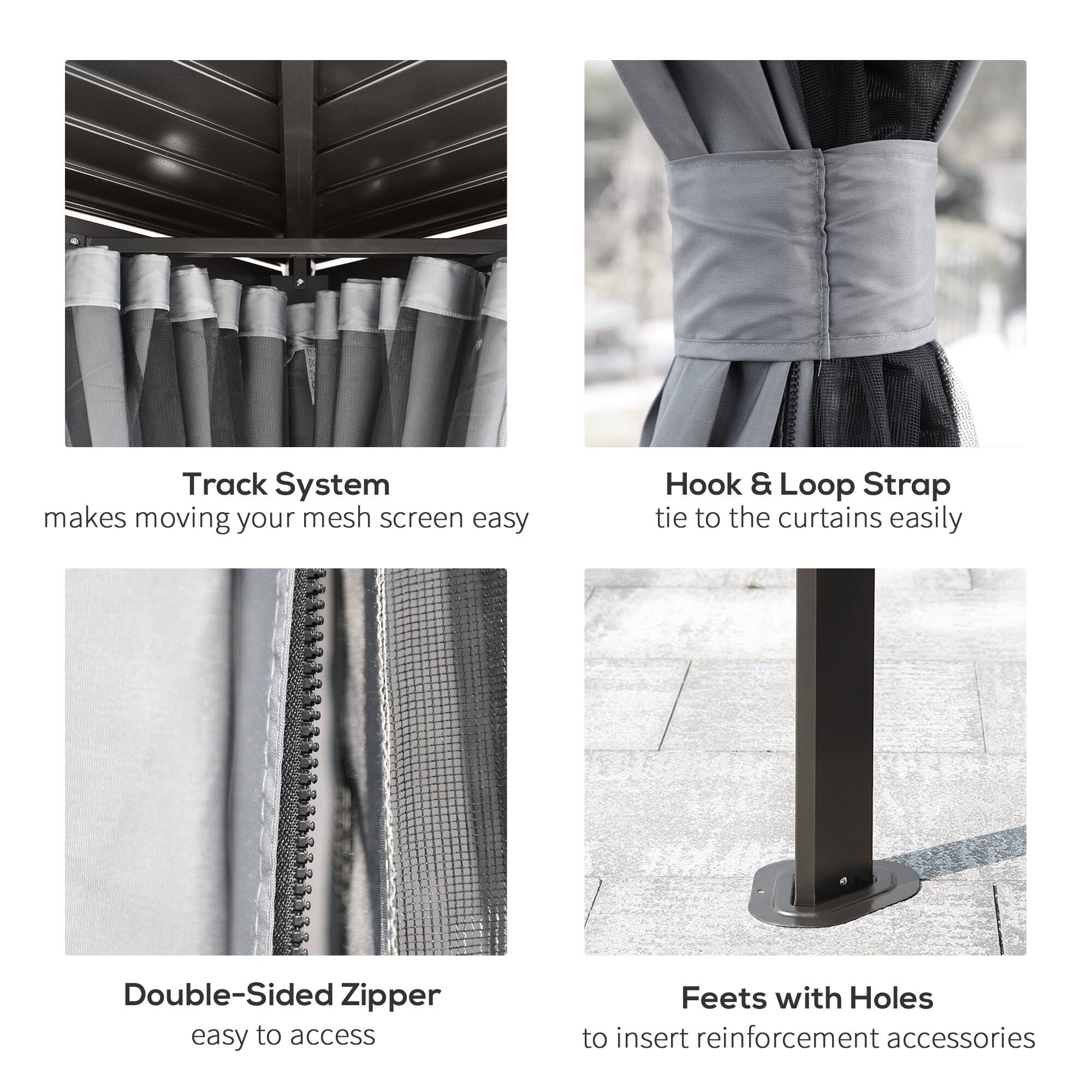 Track System, Hook & Loop Strap, Double-Sided Zipper, Feets with Holes