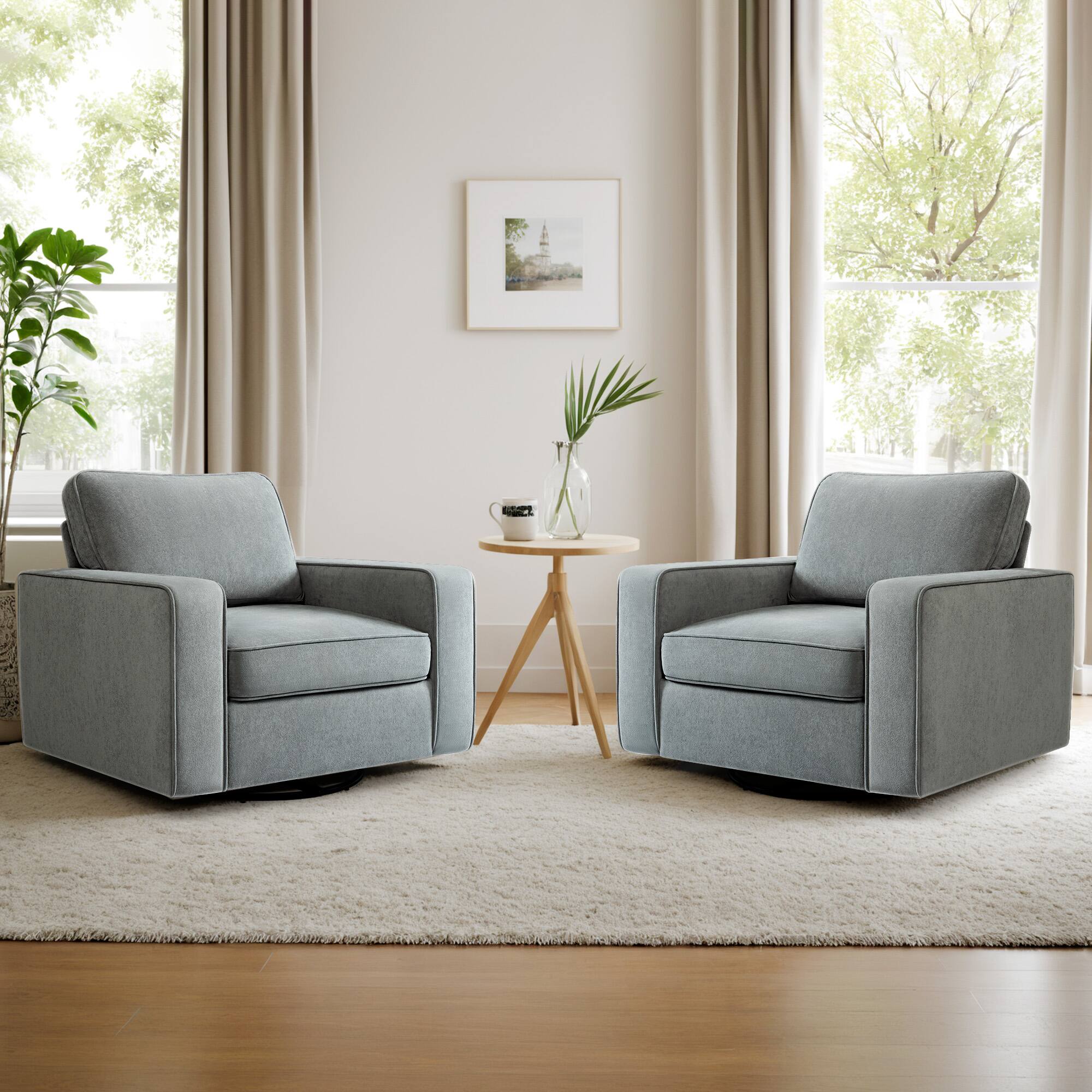 Alt View 6. Brick Attic - 36.2"Wide Swivel Accent Chair,360° Rotation Upholstered Comfortable Cushioned Seating, Pillowback Glider Rocking Chair - Grey.