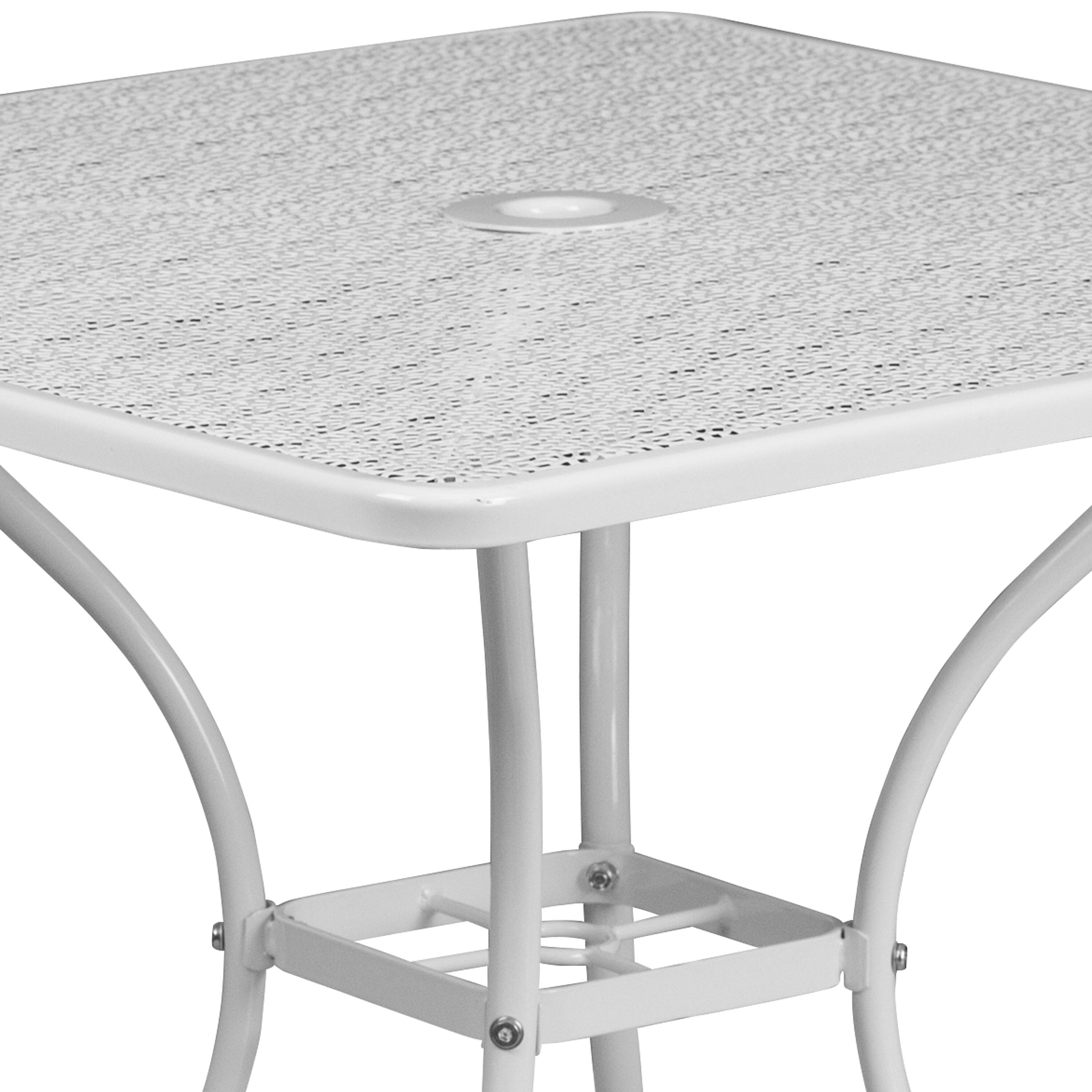 Alt View 5. Emma + Oliver - Commercial Grade 35.5" Square Colorful Metal Garden Patio Table with Umbrella Hole - White.