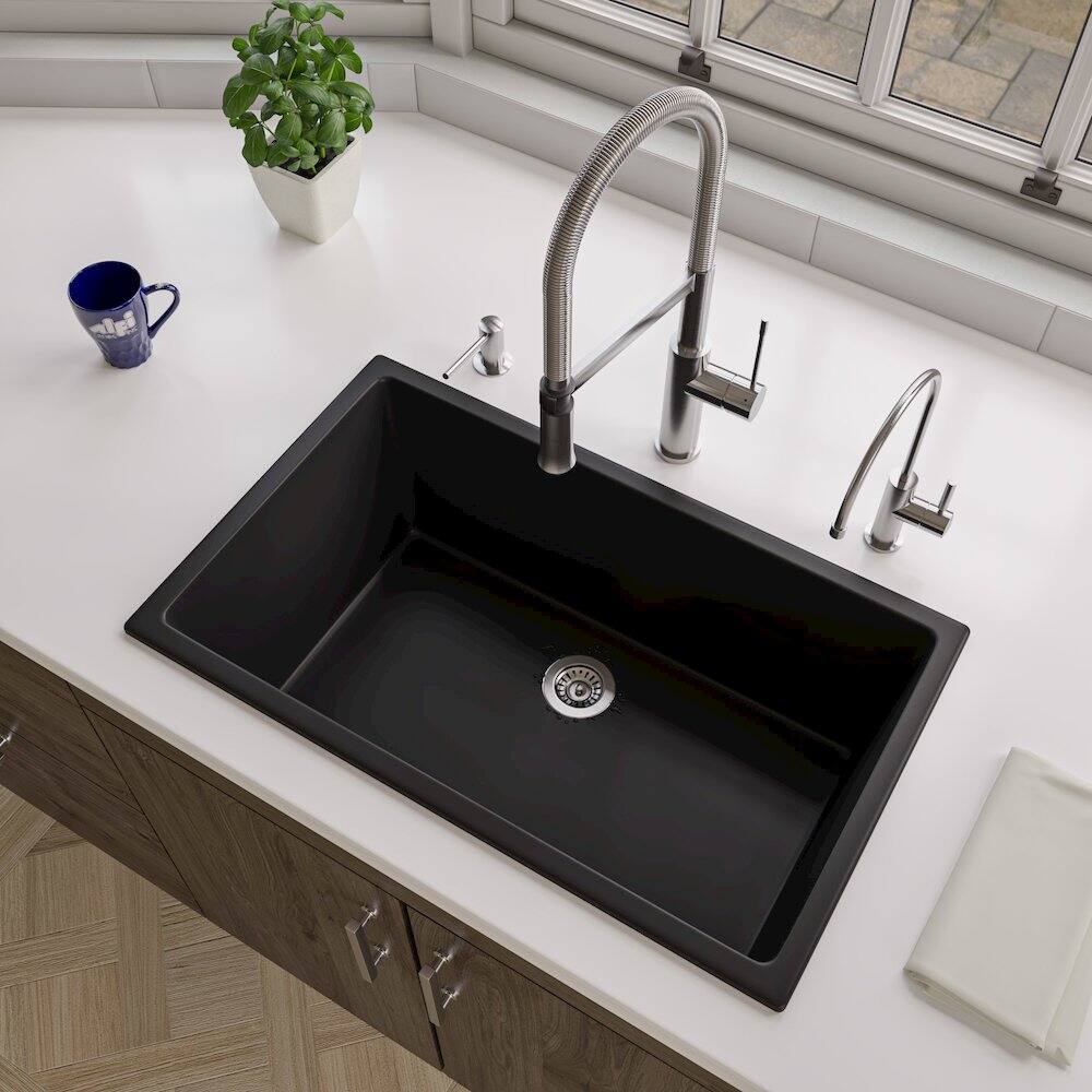 Alt View 6. Alfi - ALFI brand Black Matte 30 x 18 Fireclay Undermount / Drop In Fireclay Kitchen Sink - Black.