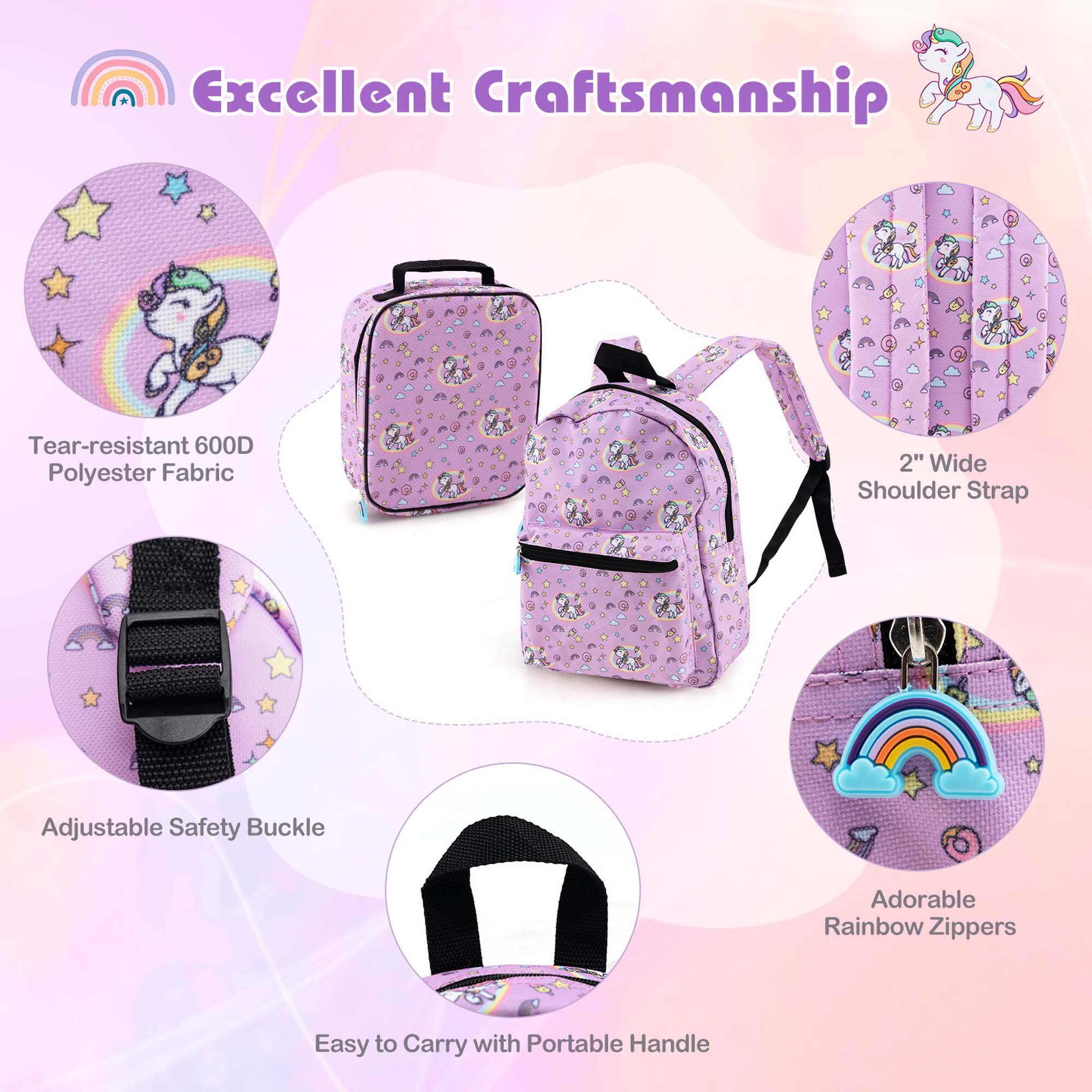 Excellent Craftsmanship, Tear-resistant 600D Polyester Fabric, 2" Wide Shoulder Strap, Adjustable Safety Buckle, Adorable Rainbow Zippers, Easy to Carry with Portable Handle.
