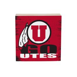 Evergreen Enterprises - Utah Utes 6" Square Fan Chant Wood Block Shelf Sign - Multicolor